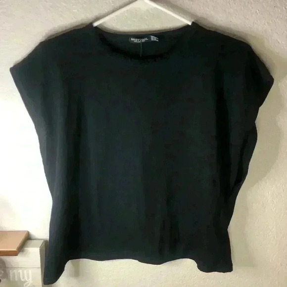 Nasty Gal chip on your shoulder black Jersey top sz 10 NWT - Picture 2 of 6